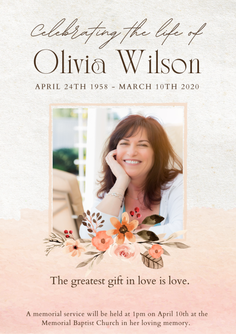Floral Watercolor Obituary Announcement Floral Watercolor Obituary Announcement