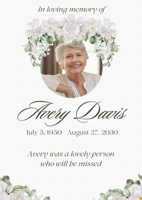 Green and White Watercolor Floral Photo Obituary Funeral Poster (1)