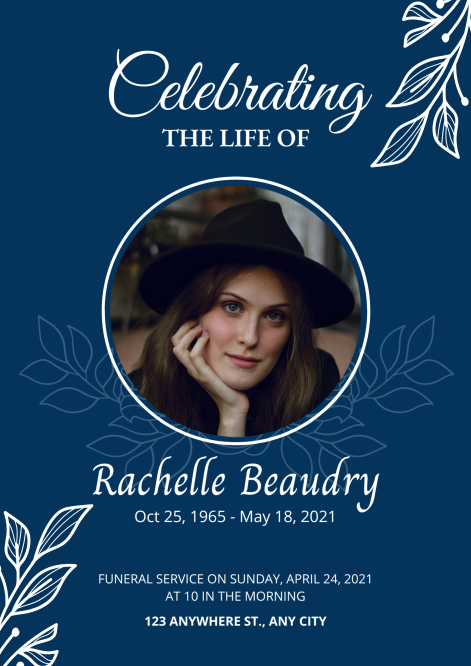 Navy Blue Floral Funeral Program Template Navy Blue Floral Funeral Program Template