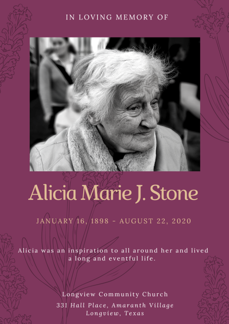 Violet with Grayscale Photo Obituary Program Violet with Grayscale Photo Obituary Program